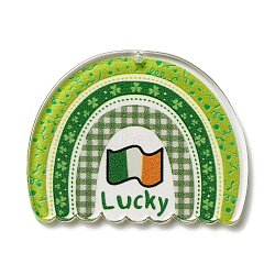 Saint Patrick's Day Theme Acrylic Pendants, with Glitter Powder, Rainbow, 32x40x2mm, Hole: 1.6mm(OACR-G028-01F)