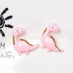 Opaque Reisn Decoden Cabochons, Dinosaur with Glitter Powder, Pink, 20x21mm(PW-WG20227-04)