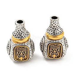 Rack Plating Tibetan Style Alloy 3 Hole Guru Beads, T-Drilled Beads, Gourd, Cadmium Free & Lead Free, Antique Silver & Antique Golden, 19x12x11mm, Hole: 2mm(PALLOY-Q454-01C)