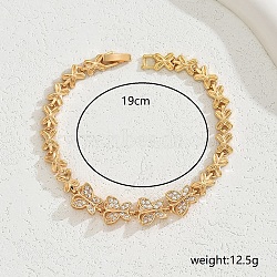 Elegant Brass Butterfly Link Chain Bracelets for Women, with Cubic Zirconia, Golden, Inner Diameter: 7-1/2 inch(19cm)(TK0102)