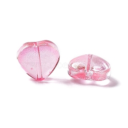 Electroplate Transparent Glass Bead, with Glitter Gold Powder, Heart, Hot Pink, 10x10x5mm, Hole: 1mm(EGLA-H102-08I)