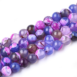 Natural Fire Crackle Agate Beads Strands, Dyed, Round, Colorful, 8mm, Hole: 1mm, about 46~48pcs/strand, 14.56 inch~15.15 inch(G-S346-8mm-11)