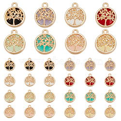 Elite 32Pcs 8 Colors Glass Connector Charms, with Alloy Findings, Flat Round with Tree Links, Light Gold, 17~19.5x13.5x5.5mm, Hole: 1.6mm, 4pcs/color(GLAA-PH0002-56LG)