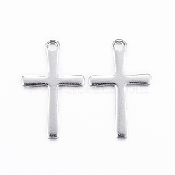 Tarnish Resistant 304 Stainless Steel Charms, Cross Pendants, Stainless Steel Color, 15.5x9.5x0.8mm, Hole: 1mm(STAS-H423-10P)