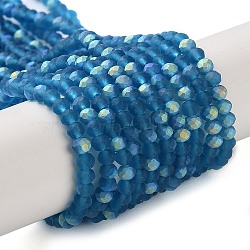 Imitation Jade Glass Beads Strands, Half AB Color Plated, Faceted, Frosted, Rondelle, Steel Blue, 2.9~3.3x2mm, Hole: 0.7mm, about 145~150pcs/strand, 34~35cm(EGLA-A034-T2mm-MB27)