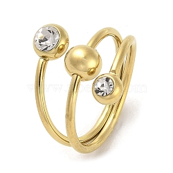 Round Ball 304 Stainless Steel Cuff Ring, with Rhinestone, Golden, US Size 7(17.3mm)(RJEW-C036-03F-G)