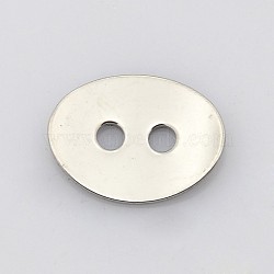 Oval 2-Hole 201 Stainless Steel Buttons, Stainless Steel Color, 11x14x1mm, Hole: 2mm(STAS-N048-01)