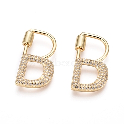 Brass Micro Pave Cubic Zirconia Screw Carabiner Lock Charms, for Necklaces Making, Long-Lasting Plated, Letter, Golden, Clear, Letter.B, 33x21x2.5mm(KK-I033-01G-B)