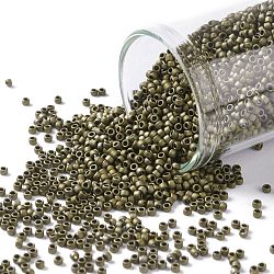 TOHO Round Seed Beads, Japanese Seed Beads, (223F) Opaque Frosted Antique Bronze, 15/0, 1.5mm, Hole: 0.7mm, about 3000pcs/bottle, 10g/bottle(SEED-JPTR15-0223F)