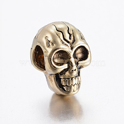 Tibetan Style Alloy Beads, Large Hole Beads, Cadmium Free & Lead Free, Skull, Antique Golden, 12x8x9.5mm, Hole: 4.5mm(X-TIBE-ZN47742-RS)