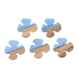 Opaque Resin & Walnut Wood Pendants, Flower,  Cornflower Blue, 38x38x3mm, Hole: 2mm(RESI-S389-052A-C01)