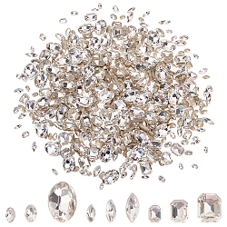 450Pcs 9 Style Glass Rhinestone Cabochons, Pointed Back & Silver Back Plated, Rectangle & Horse Eye & Oval, Crystal, 5~14x3~10x2~5mm, 50pcs/style(GGLA-HY0001-04)