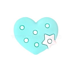Heart with Star Food Grade Eco-Friendly Silicone Focal Beads, Silicone Teething Beads, Cyan, 11mm(PW-WG85558-07)