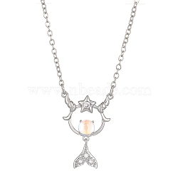 Constellation Rhinestone Pendant Necklace, Platinum Brass Star Necklace, Capricorn, 16.14~19.69 inch(41~50cm)(PW-WG94542-10)