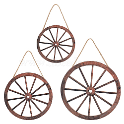 Natural Wood Hanging Wall Decorations Set, with Jute Twine, Wheel, Saddle Brown, 310~406mm, 3pcs/set(HJEW-WH0047-22)