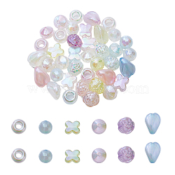 60Pcs 6 Style Plating Acrylic Beads, Pearlized, Bicone & Flower & Teardrop & Round, Mixed Color, 13~20x13~16x7.5~14mm, Hole: 2~6mm, 10pcs/style(OACR-FH0001-048)