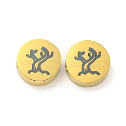 Halloween Theme 304 Stainless Steel Beads, Real 18K Gold Plated, Flat Round, Branch, 8x3mm, Hole: 2mm(STAS-M069-01O-G)