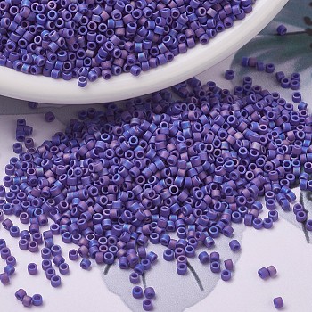 MIYUKI Delica Beads Small, Cylinder, Japanese Seed Beads, 15/0, (DBS0880) Matte Opaque Cobalt AB, 1.1x1.3mm, Hole: 0.7mm, about 3500pcs/10g
