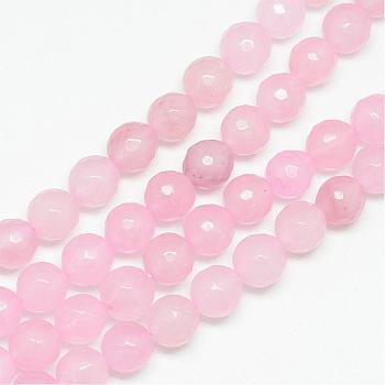 Natural White Jade Bead Strands, Dyed, Faceted, Round, Pink, 10~11mm, Hole: 1mm, about 37~39pcs/strand, 14.37~14.57 inch