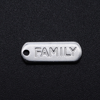 Non-Tarnish 201 Stainless Steel Pendants, Oval with Word FAMILY, Stainless Steel Color, 16x6x1mm, Hole: 1.2mm