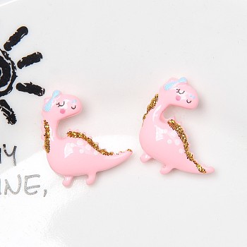 Opaque Resin Decoden Cabochons, Dinosaur with Glitter Powder, Pink, 20x21mm