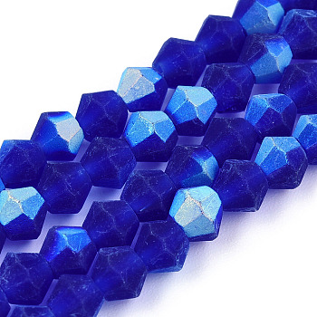 Imitate Austrian Crystal Bicone Frosted Glass Beads Strands, Grade AA, Faceted, Dark Blue, 4x4mm, Hole: 1mm, about 82~85pcs/strand, 12.01~12.2 inch(30.5~31cm)