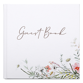 Paper Wedding Guestbooks Notepad, for Wedding Decoration, Rectangle with Flower, White, 215x213x15.5mm