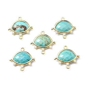 Synthetic Turquoise Connector Charms, Crystal Rhinestone Eye Links, Faceted, with Light Gold Plated Edge Brass Loops, 21x20x5mm, Hole: 1.2mm and 1.6mm