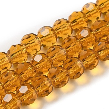 Transparent Glass Beads, Faceted(32 Facets), Round, Goldenrod, 6mm, Hole: 1mm, about 98pcs/strand, 20.47 inch(52cm)