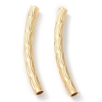 Brass Tube Beads, Long-Lasting Plated, Curved Beads, Textured Tube, Real 24K Gold Plated, 20x2mm, Hole: 1.2mm
