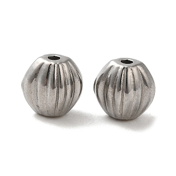 304 Stainless Steel Corrugated Beads, Flat Round, Stainless Steel Color, 8x6mm, Hole: 1.5mm