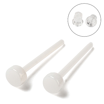 Hypoallergenic Bioceramics Zirconia Ceramic Stud Earrings, No Fading and Nickel Free, Flat Round, White, 3mm