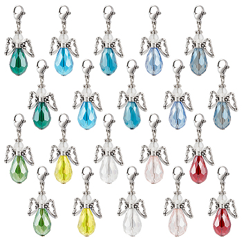 Angel Glass Pendant Decoration, with 304 Stainless Steel Clasps, Mixed Color, 37mm, 10 colors, 2pcs/color, 20pcs/set