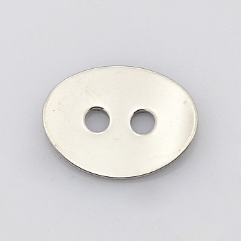 Oval 2-Hole 201 Stainless Steel Buttons, Stainless Steel Color, 11x14x1mm, Hole: 2mm