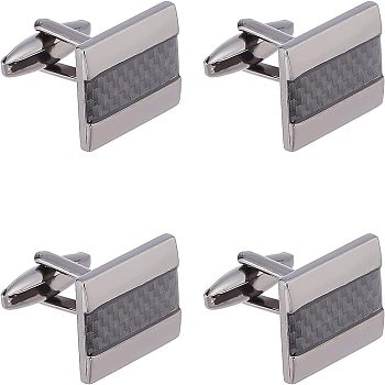 2 Pairs Brass Cufflinks, with Carbon Fiber, Rectangle, Gunmetal, 30mm