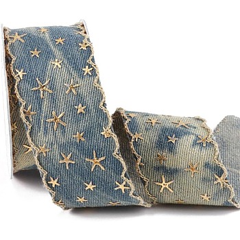 Star Bronzing Denim Polyester Ribbon, Webbing Starry Trim Strip, for Party Decoration, Gift Packing, Slate Gray, 1-5/8 inch(40mm), about 10.00 Yards(9.14m)/Roll