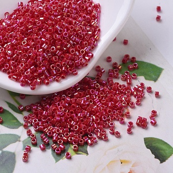 MIYUKI Delica Beads, Cylinder, Japanese Seed Beads, 11/0, (DB0162) Opaque Red AB, 1.3x1.6mm, Hole: 0.8mm, about 2000pcs/bottle, 10g/bottle