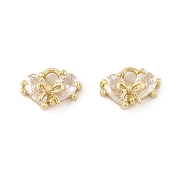 Brass Micro Pave Clear Cubic Zirconia Charms, Long-Lasting Plated, Heart, Real 14K Gold Plated, 6.5x9x4.5mm, Hole: 1.5mm