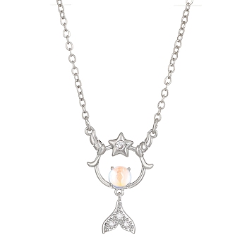 Constellation Rhinestone Pendant Necklace, Platinum Brass Star Necklace, Capricorn, 16.14~19.69 inch(41~50cm)