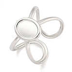 Non-Tarnish 304 Stainless Steel Oval Cuff Ring Components, Pad Ring Setting, Stainless Steel Color, Tray: 8x6mm, Adjustable(X-RJEW-A043-07P)
