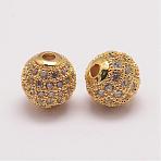 Brass Micro Pave Cubic Zirconia Beads, Cadmium Free & Lead Free, Round, Golden, 8.5x8mm, Hole: 1.5mm(ZIRC-E110-05G)