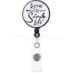 ABS Plastic Retractable Badge Reel, Card Holders, with Platinum Snap Buttons, ID Badge Holder Retractable for Nurses, Flat Round, Word, 85x17mm, 4pcs/box(AJEW-FG0001-35A)
