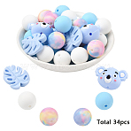 5 Styles Silicone Beads, Round & Koala & Monstera Leaf, Focal Beads, Mixed Color, 15~23x15~28x7~15mm, Hole: 2~2.3mm(SIL-YW0002-49)