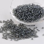Round Glass Seed Beads, Trans. Colours Lustered, Gray, Size: about 3mm in diameter, hole: 1mm, about 1097pcs/50g(X-SEED-A006-3mm-112)