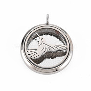 Alloy Diffuser Locket Pendants, with Stainless Steel Cover and Magnet, Magnetic, Cadmium Free & Nickel Free & Lead Free, Flat Round with Bird, Platinum, 36x30x6.5mm, Hole: 3.5mm, Inner Diameter: 23mm(PALLOY-N171-33)