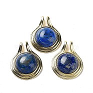 Natural Lapis Lazuli Pendants, Rack Plating Golden Plated Brass Half Round Charms, Cadmium Free & Lead Free, 28x22.5x10mm, Hole: 2x4mm(G-M405-06G-09)