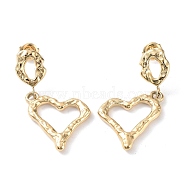 304 Stainless Steel Dangle Stud Earrings, Hollow Heart, Real 14K Gold Plated, 38x19mm(EJEW-H115-34G)