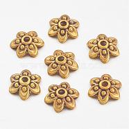 Tibetan Style Bead Caps, Antique Golden Color, Lead Free & Nickel Free & Cadmium Free, Flower, 9x3mm, Hole: 1mm(GLF0626Y-NF)
