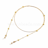 Brass Eyeglasses Chains, Face Mask Chains, Neck Strap for Eyeglasses, with  with CCB Plastic Imitation Pearl Beads, 304 Stainless Steel Lobster Claw Clasps and Rubber Loop Ends, Heart, Golden, 38.19 inch(97cm)(X-AJEW-EH00104-01)
