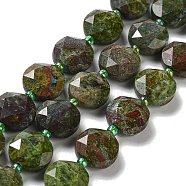 Natural Dragon Blood Jasper Beads Strands, with Seed Beads, Faceted Hexagonal Cut, Flat Round, 12~12.5x5~6mm, Hole: 1.2~1.4mm, about 27~29pcs/strand, 15.55~15.75 inck(39.5~40cm)(G-NH0004-007)